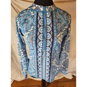 Aqua Et Sol Women Blue Printed Long Sleeve Raglan Mock Neck 1/2 Zip Rash Guard M